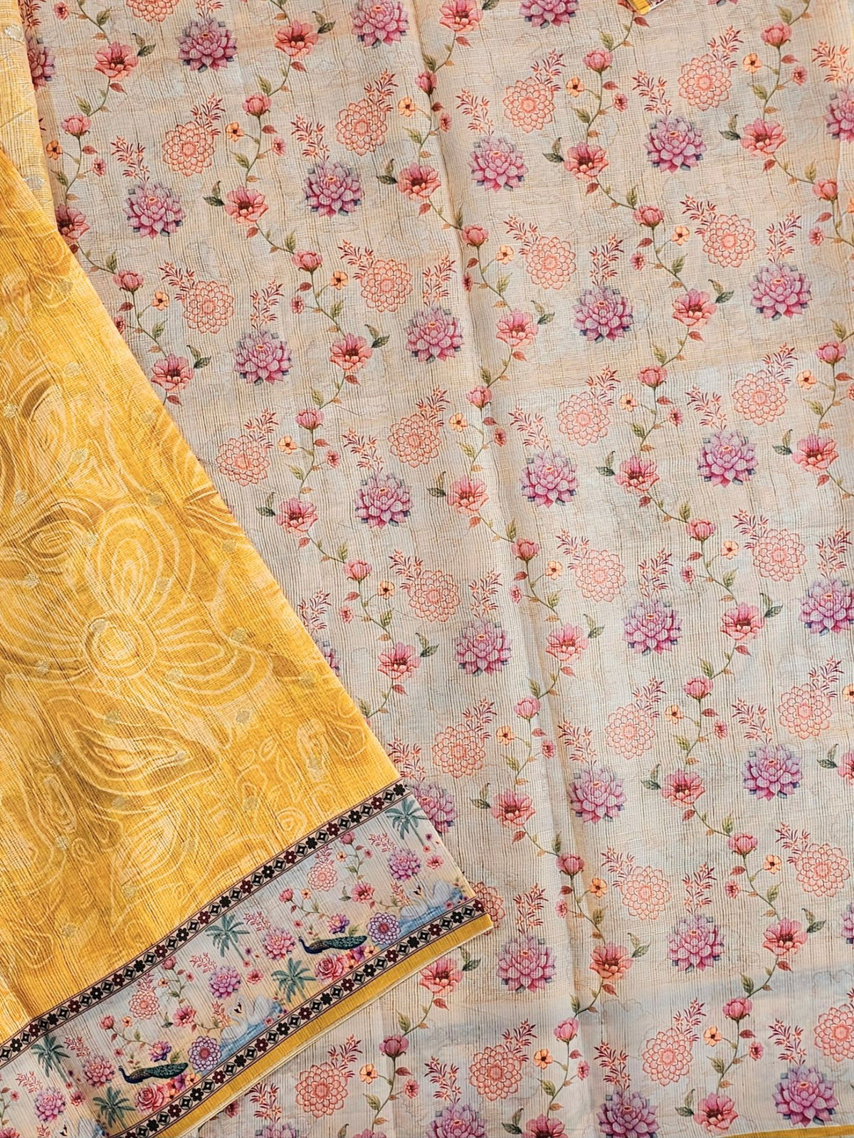 Unique Semi Tussar with Zari Weaving Butti - Yellow