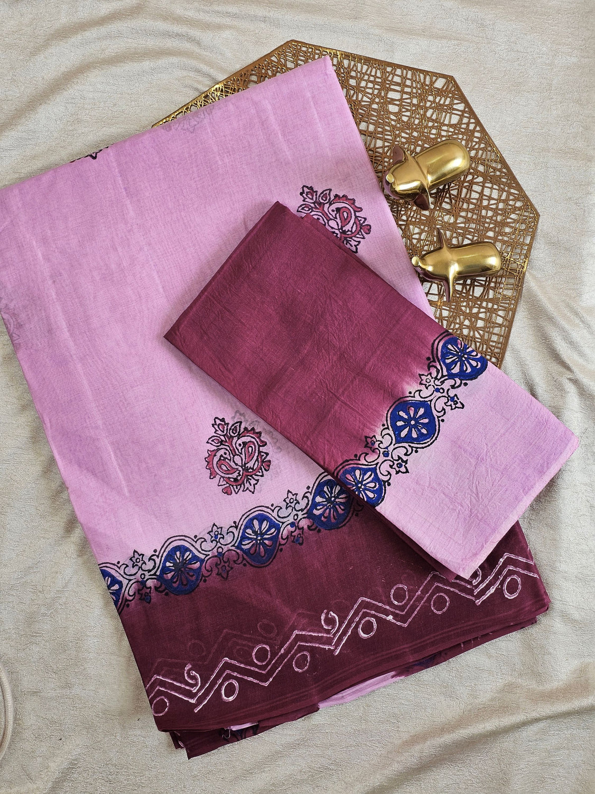 Pure Cotton with Hand Block Prints - Pink with Magenta Pink