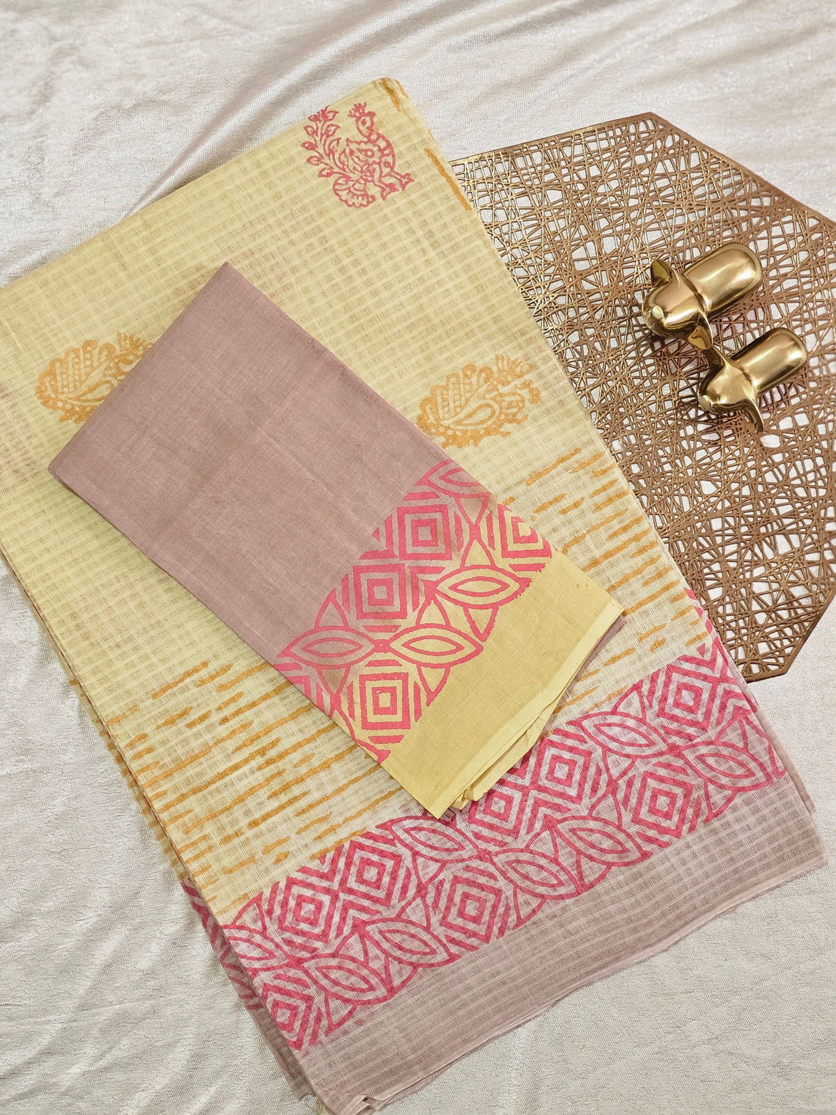 Pure Cotton with Checks Hand Block Prints - Sandal with Beige