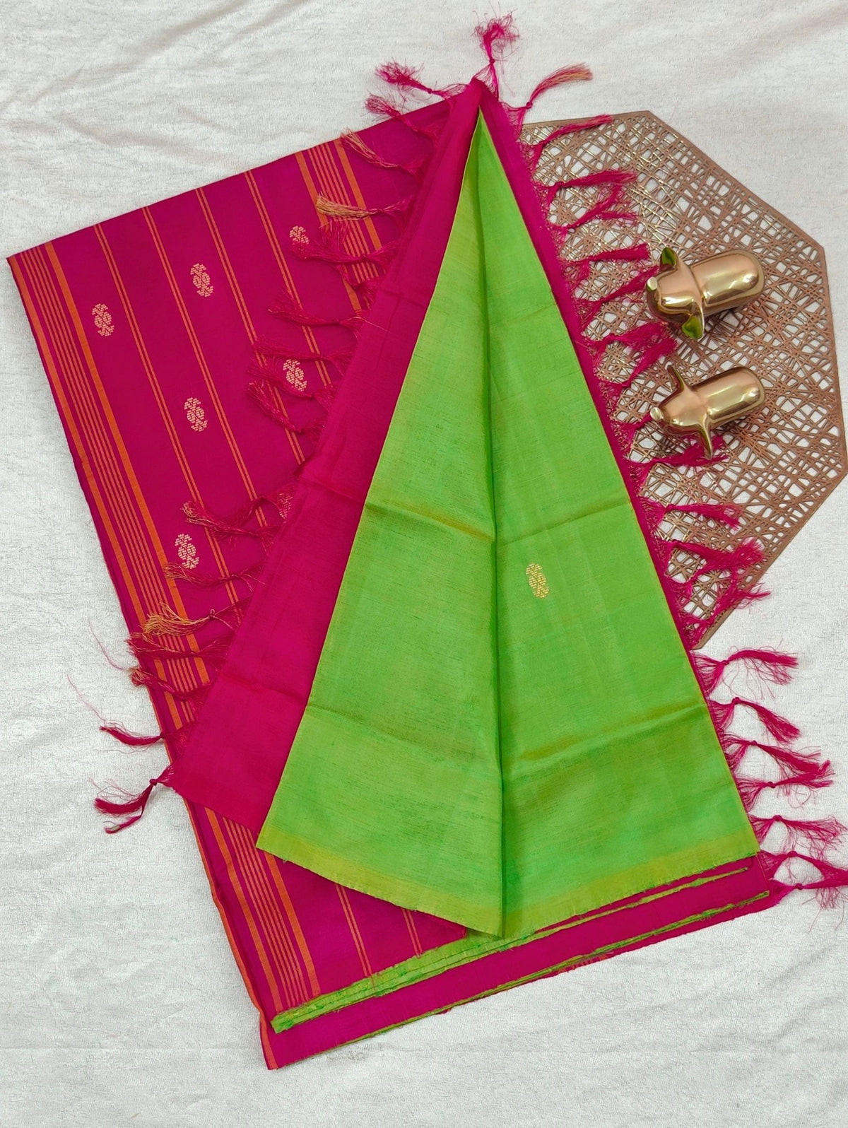 Chinnalampattu Saree - Green with Pink