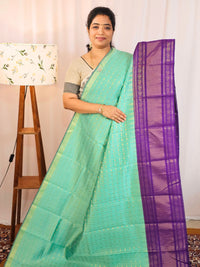 Semi Raw Silk Saree - Teal Green with Purple