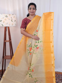 Semi Tussar Kota with Hand Painted Saree - Sandal with Orange