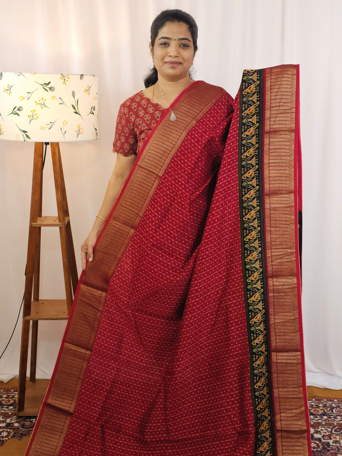 Pure Chanderi Butter Silk - Red with Black