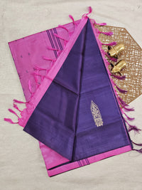 Chinnalampattu Saree- Dark Purple with Pink