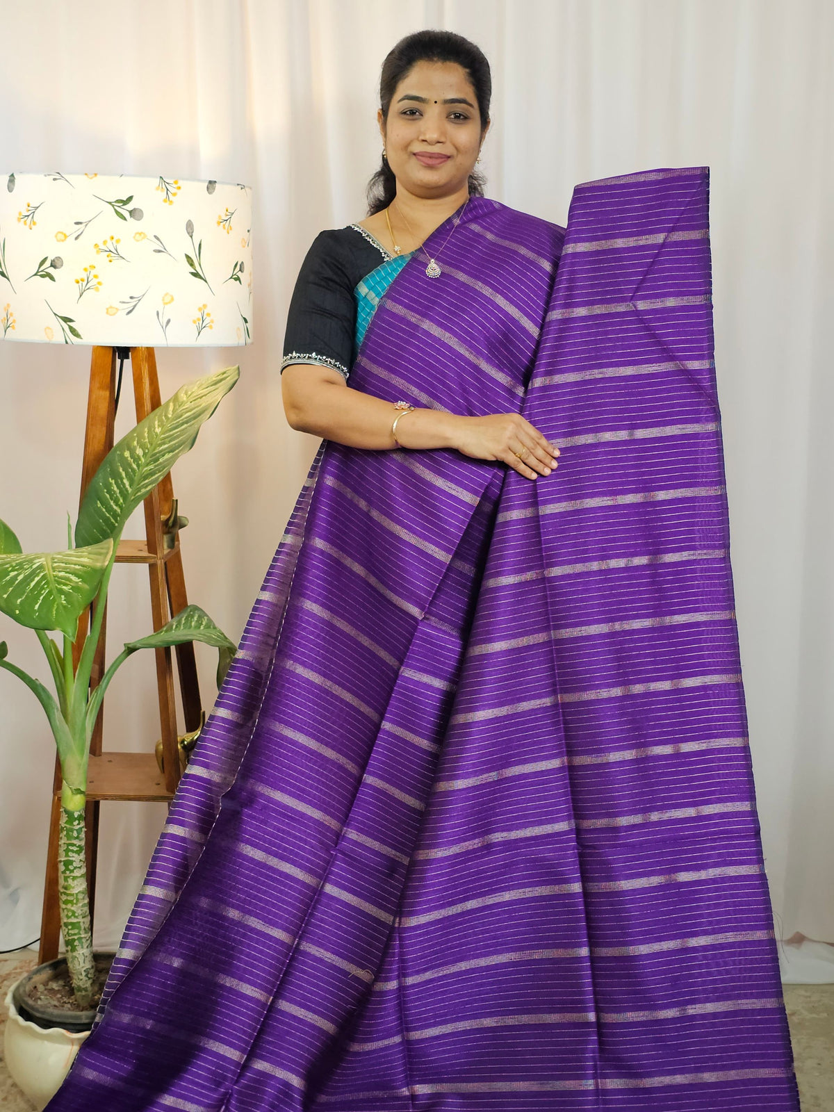 Semi Raw Silk -  Purple with Blue