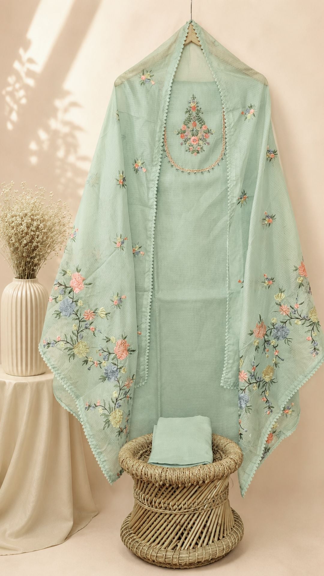 Semi Tussar Kota Unstitched Salwar - Pastel Green
