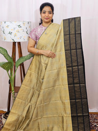 Semi Raw Silk Saree - Beige with Black