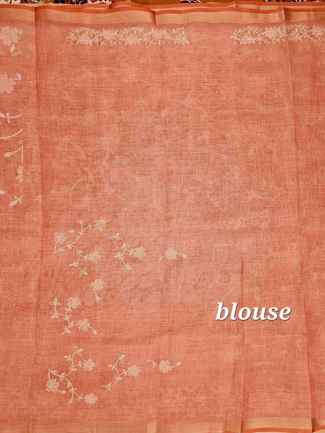 Linen Tissue with Aari Work - Orange