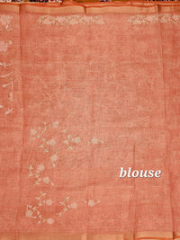 Linen Tissue with Aari Work - Orange