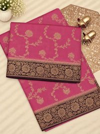 Jute Banarasi Silk Saree - Onion Pink with Brown