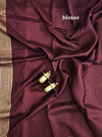 Jute Banarasi Silk Saree - Rust Orange with Brown