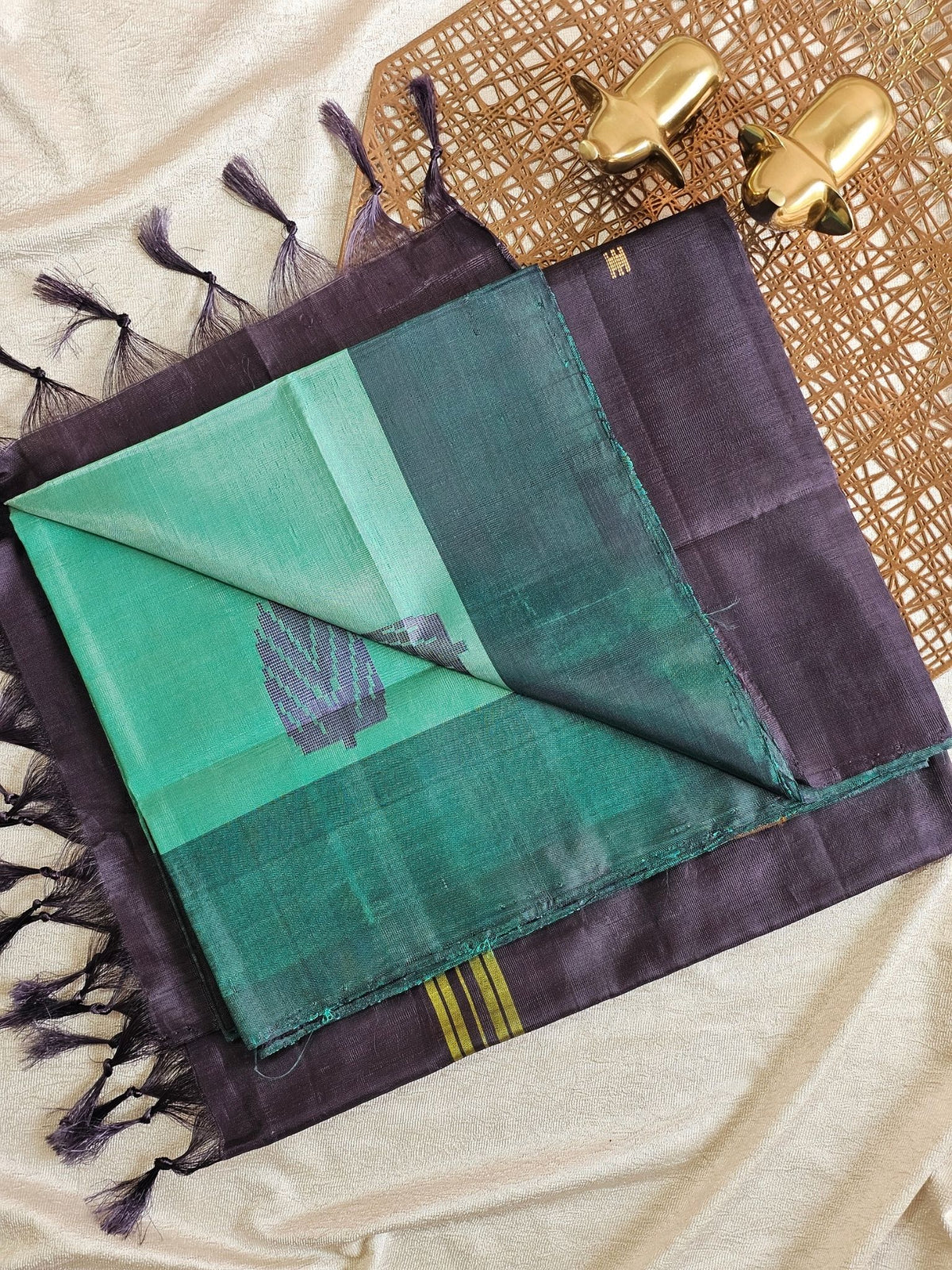 Chinnalampattu Saree - Sea Green with Grey