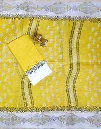 Premium Kota Cotton with Hand Block Prints - Yellow with White