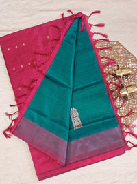Chinnalampattu Saree - Peacock Green with Pink