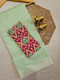 Handwoven Mangalagiri Plain Pattu Saree - Pista Green