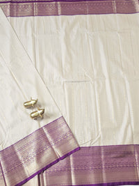 Semi Kanjivaram Soft Silk Borcade Saree - Cream with Purple
