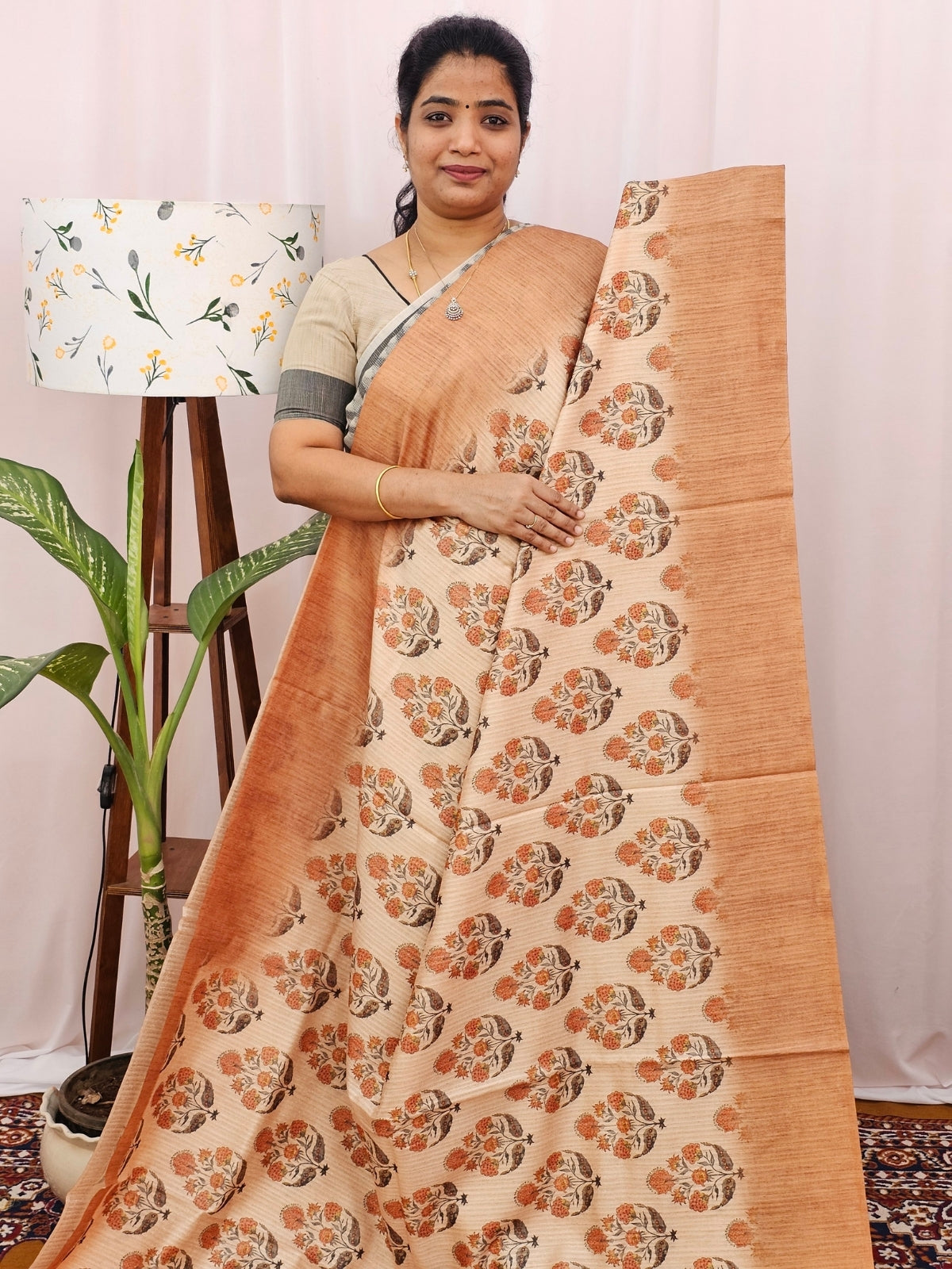 Green Silk with Digital Prints - Lite Brown  to Dark Brown