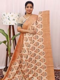 Green Silk with Digital Prints - Lite Brown  to Dark Brown
