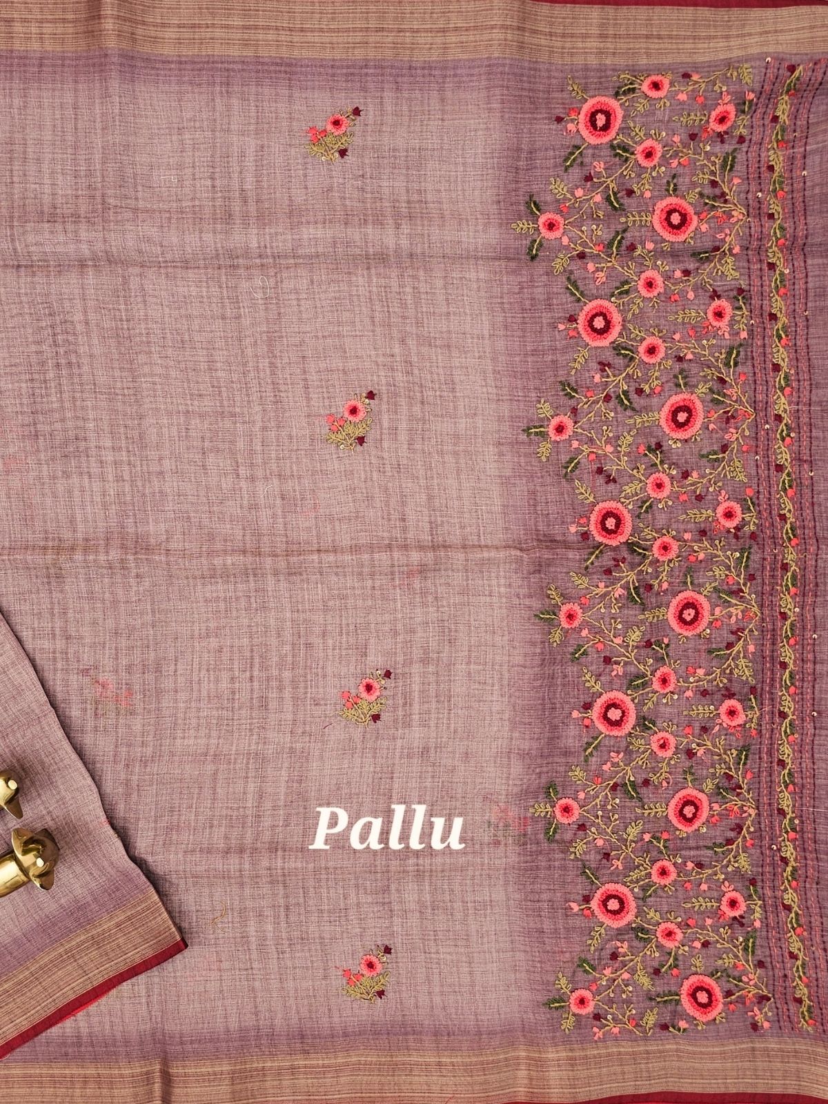 Linen Tissue with Embroidery  Work - Lavender