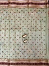 Unique Semi Tussar with Zari Border and Digital Prints - Green