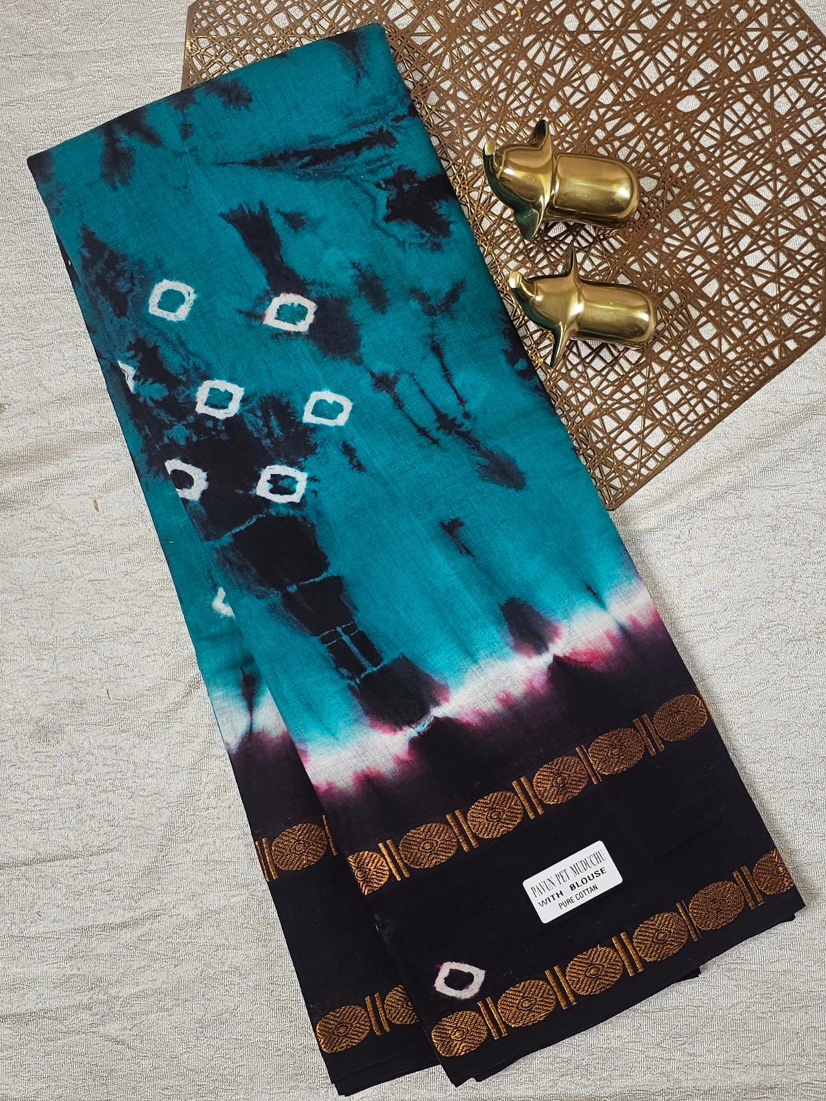 Madurai Sungadi Cotton Saree - Sea Green with Brown