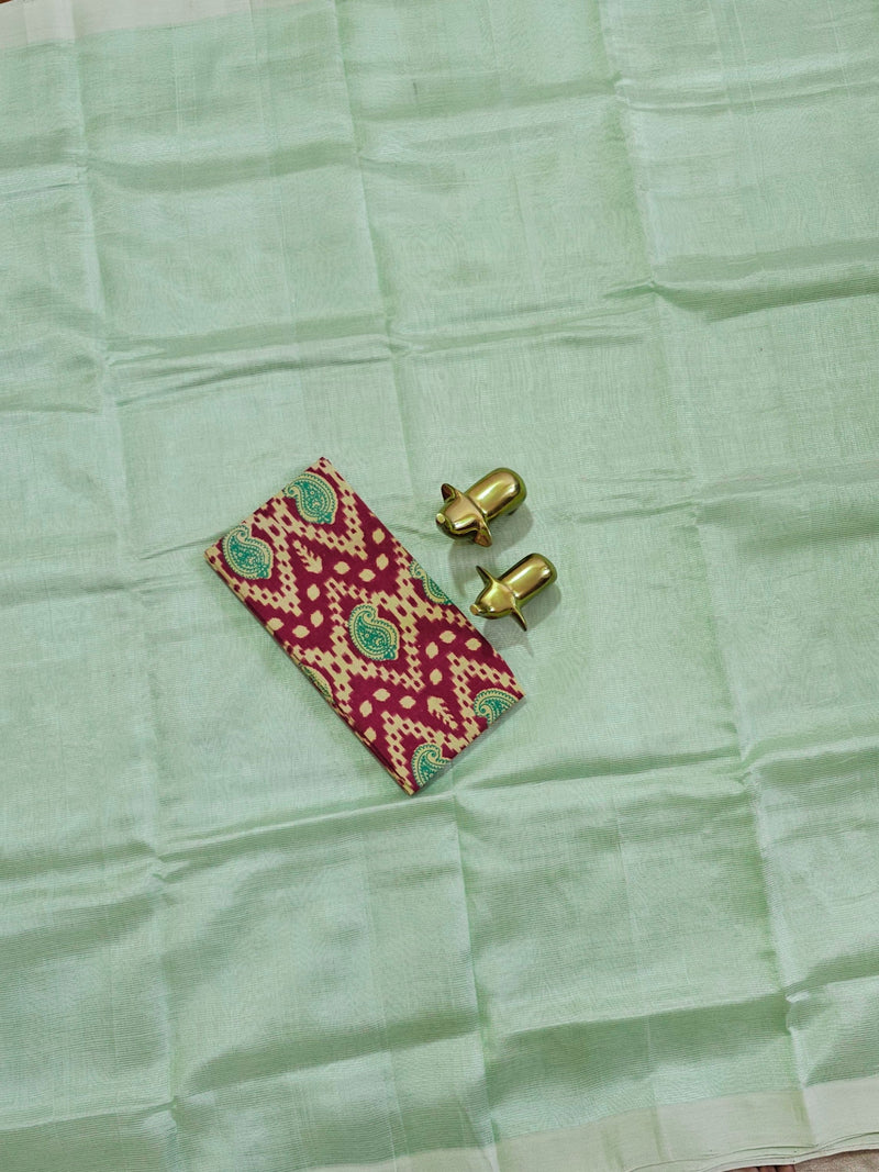 Handwoven Mangalagiri Plain Pattu Saree - Pista Green