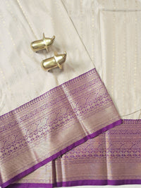 Semi Kanjivaram Soft Silk Borcade Saree - Cream with Purple