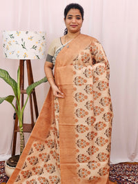 Green Silk with Digital Prints - Lite Brown  to Dark Brown