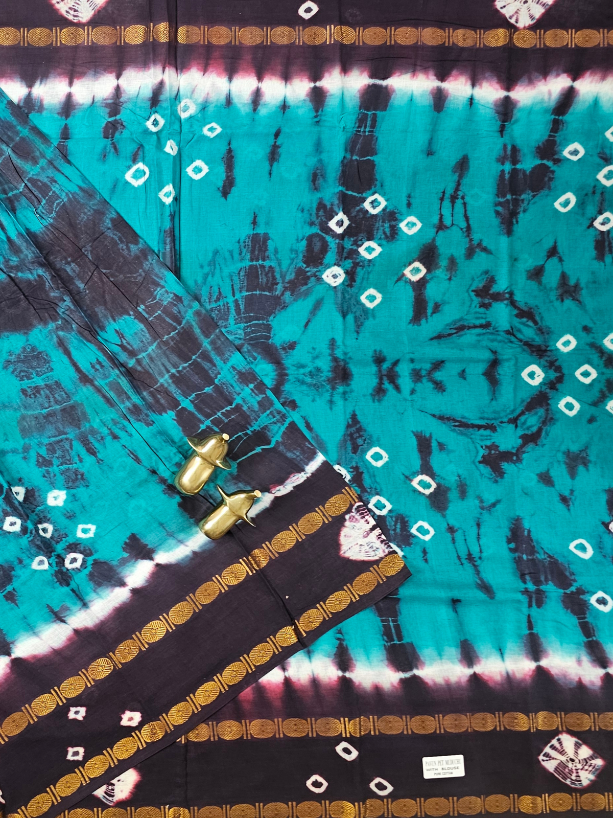 Madurai Sungadi Cotton Saree - Sea Green with Brown