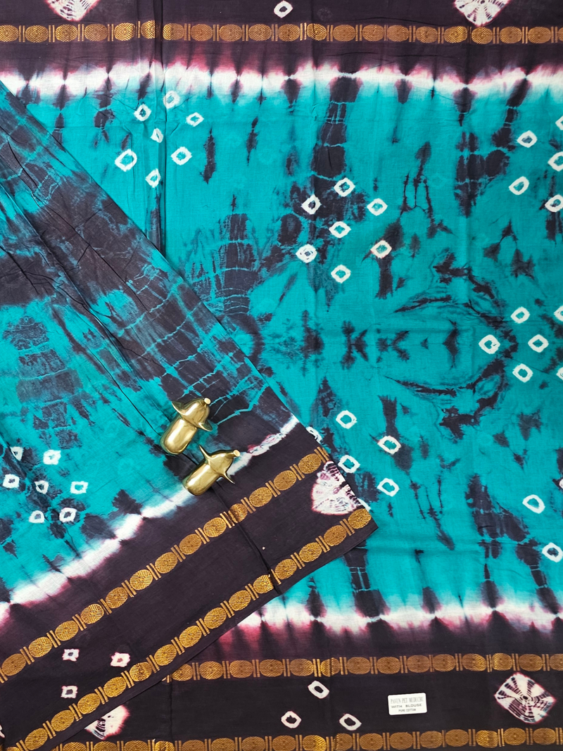 Madurai Sungadi Cotton Saree - Sea Green with Brown