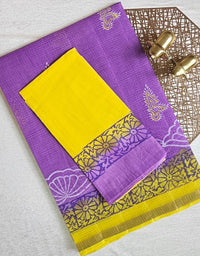 Premium Kota Cotton with Hand Block Prints - Purple with Yellow