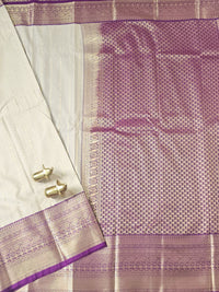 Semi Kanjivaram Soft Silk Borcade Saree - Cream with Purple