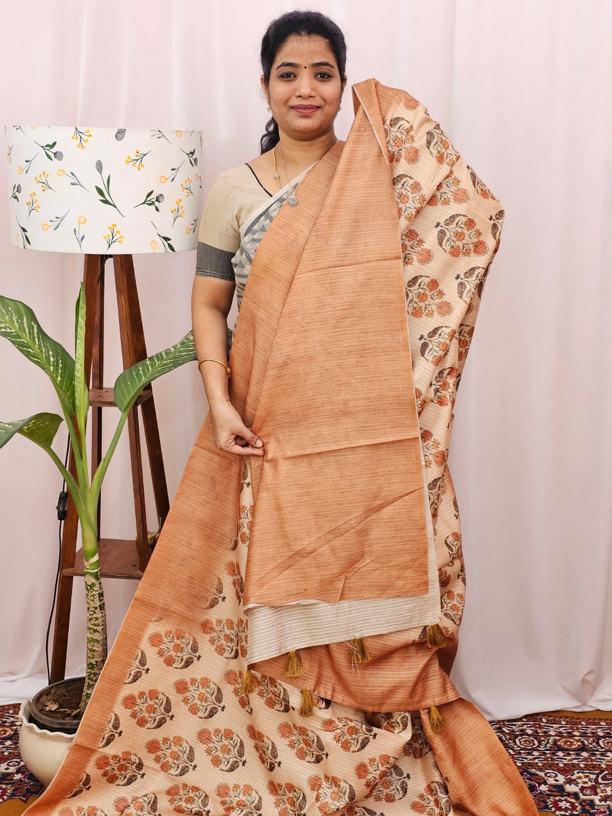 Green Silk with Digital Prints - Lite Brown  to Dark Brown