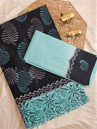Pure Cotton with Hand Block Prints - Black with Blue