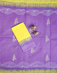 Premium Kota Cotton with Hand Block Prints - Purple with Yellow