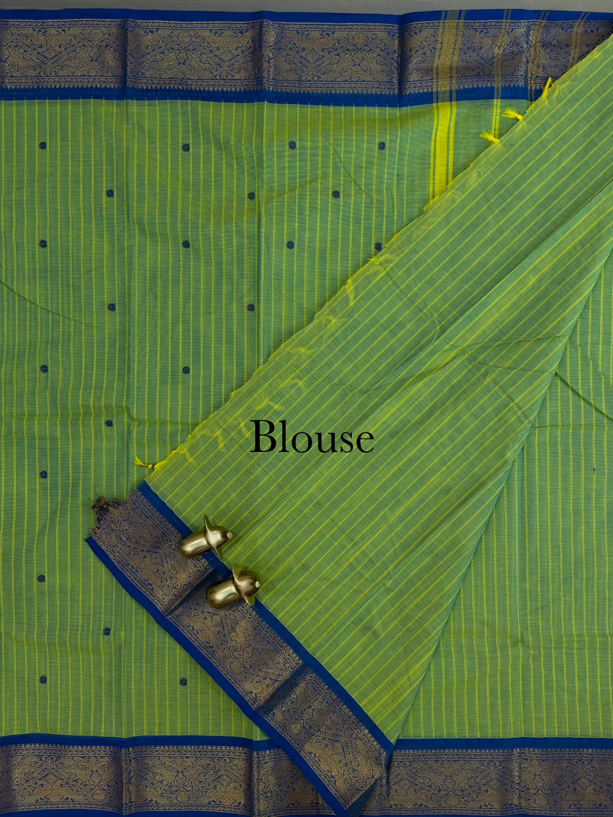 Chettinad Cotton Saree - Green with Blue Stripes