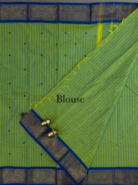 Chettinad Cotton Saree - Green with Blue Stripes