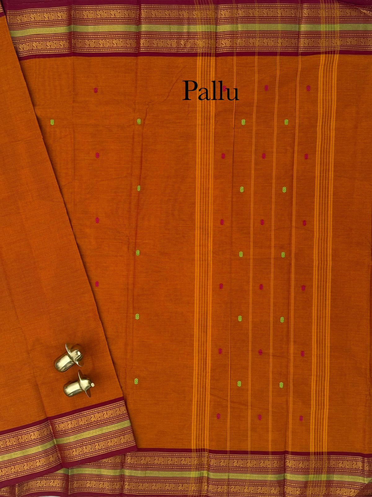 Chettinad Cotton Sarees - Deeper Rust Orange with Maroon