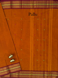 Chettinad Cotton Sarees - Deeper Rust Orange with Maroon