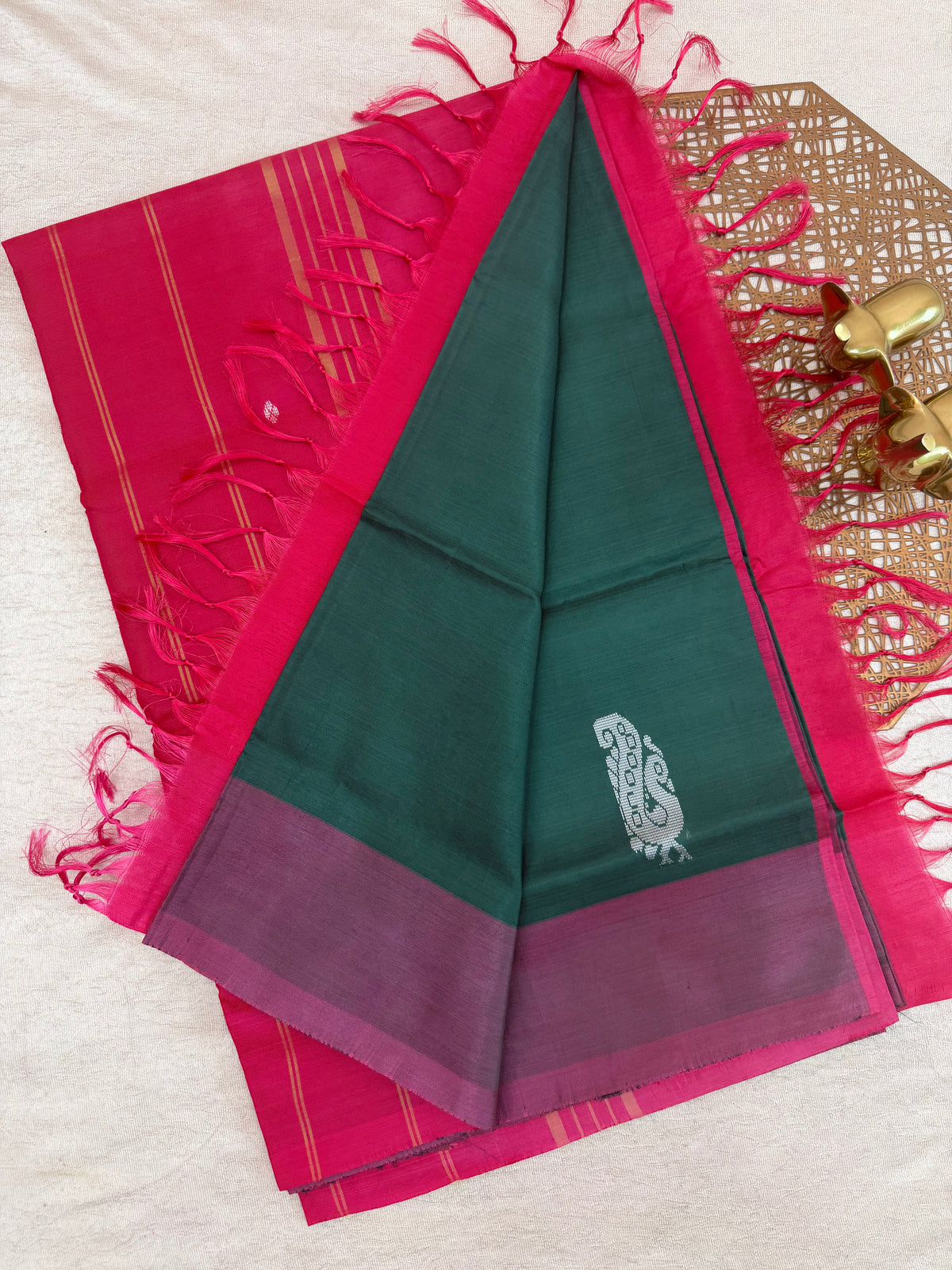 Chinnalampattu Saree - Dark Green with Pink