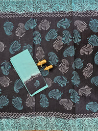 Pure Cotton with Hand Block Prints - Black with Blue