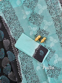 Pure Cotton with Hand Block Prints - Black with Blue