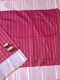 Semi Kanjivaram Soft Silk Borcade Saree - Magenta Pink with Pink