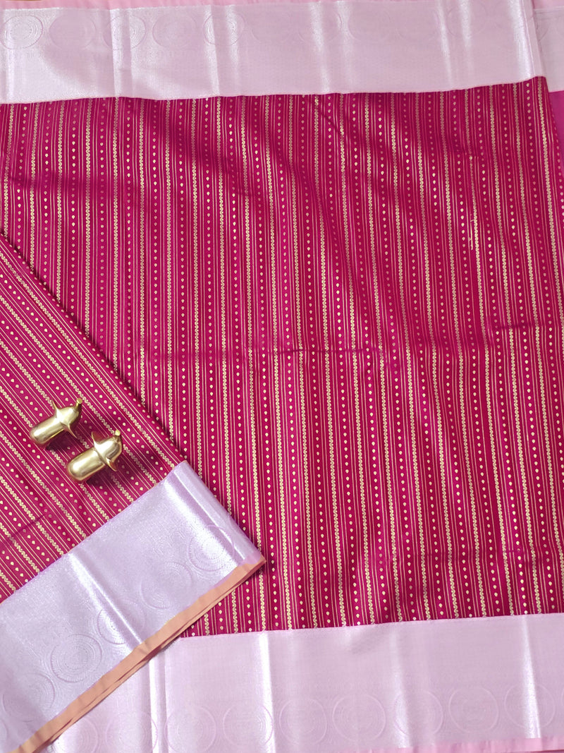 Semi Kanjivaram Soft Silk Borcade Saree - Magenta Pink with Pink