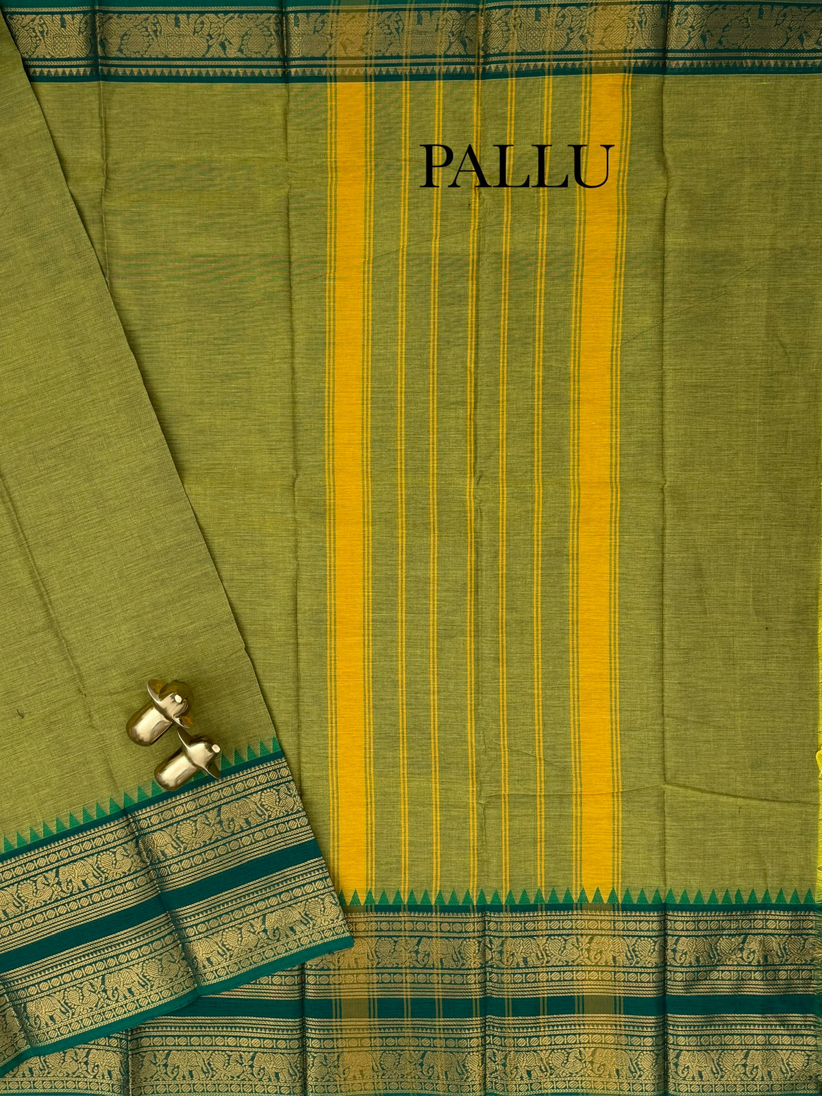Chettinad Cotton Sarees - Light Green with Dark Green