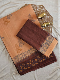 Pure Cotton with Hand Block Prints - Brown with Coffee Brown