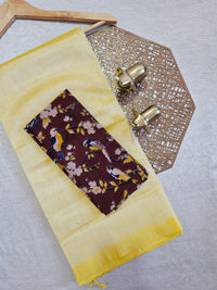 Handwoven Mangalagiri Plain Pattu Saree - Yellow