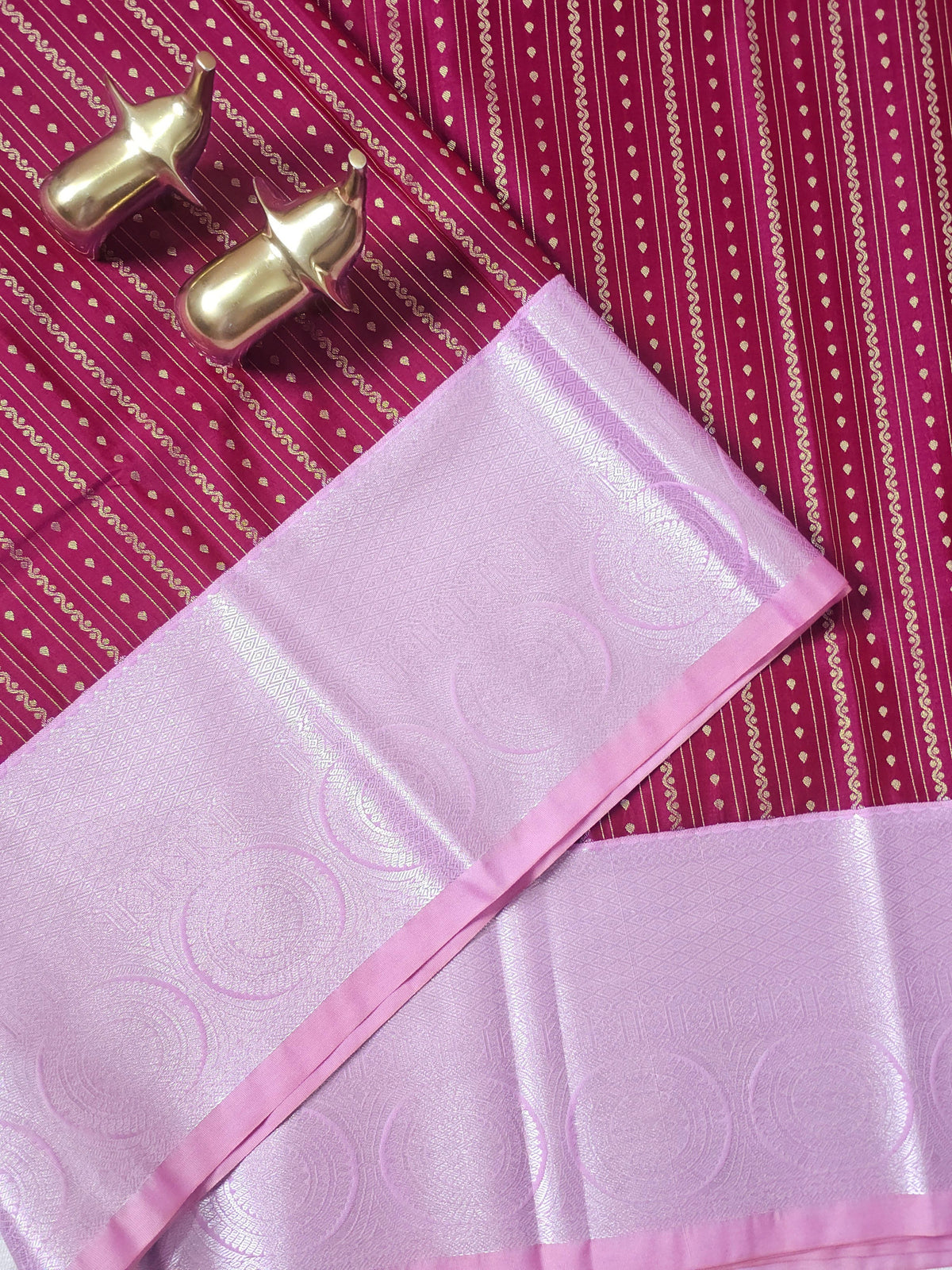 Semi Kanjivaram Soft Silk Borcade Saree - Magenta Pink with Pink