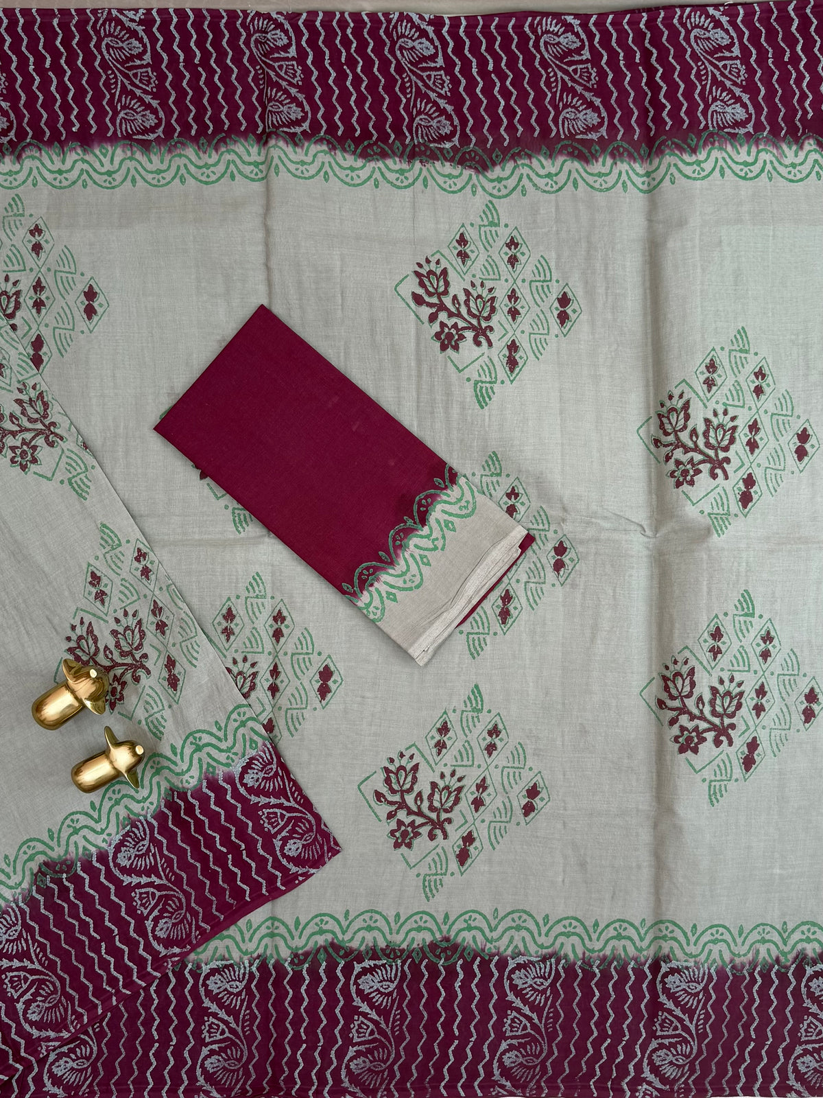 Pure Cotton with Hand Block Prints - Grey with Maroon