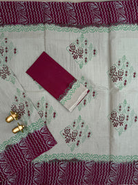Pure Cotton with Hand Block Prints - Grey with Maroon